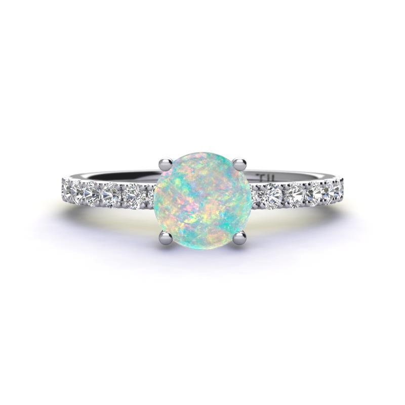 Lillian Desire 6.00 mm Round Opal and Diamond Engagement Ring 
