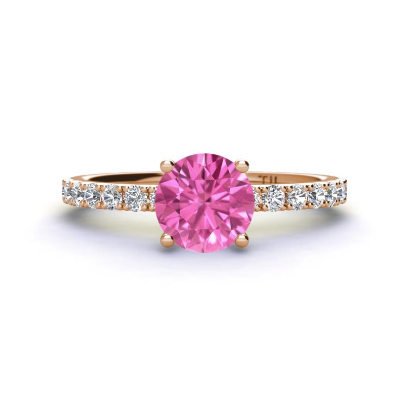 Lillian Desire 6.00 mm Round Lab Created Pink Sapphire and Diamond Engagement Ring 
