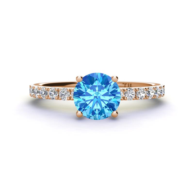 Lillian Desire 6.50 mm Round Blue Topaz and Diamond Engagement Ring 