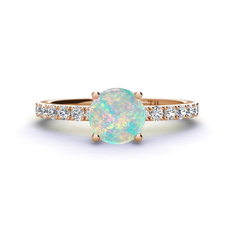 Lillian Desire 6.00 mm Round Opal and Diamond Engagement Ring 