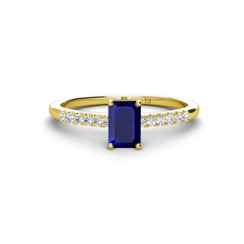 Silvia Desire 6x4 mm Emerald Cut Blue Sapphire and Round Diamond Engagement Ring 
