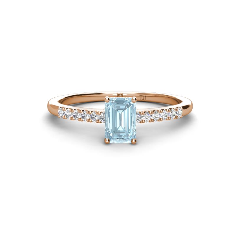 Silvia Desire 6x4 mm Emerald Cut Aquamarine and Round Diamond Engagement Ring 