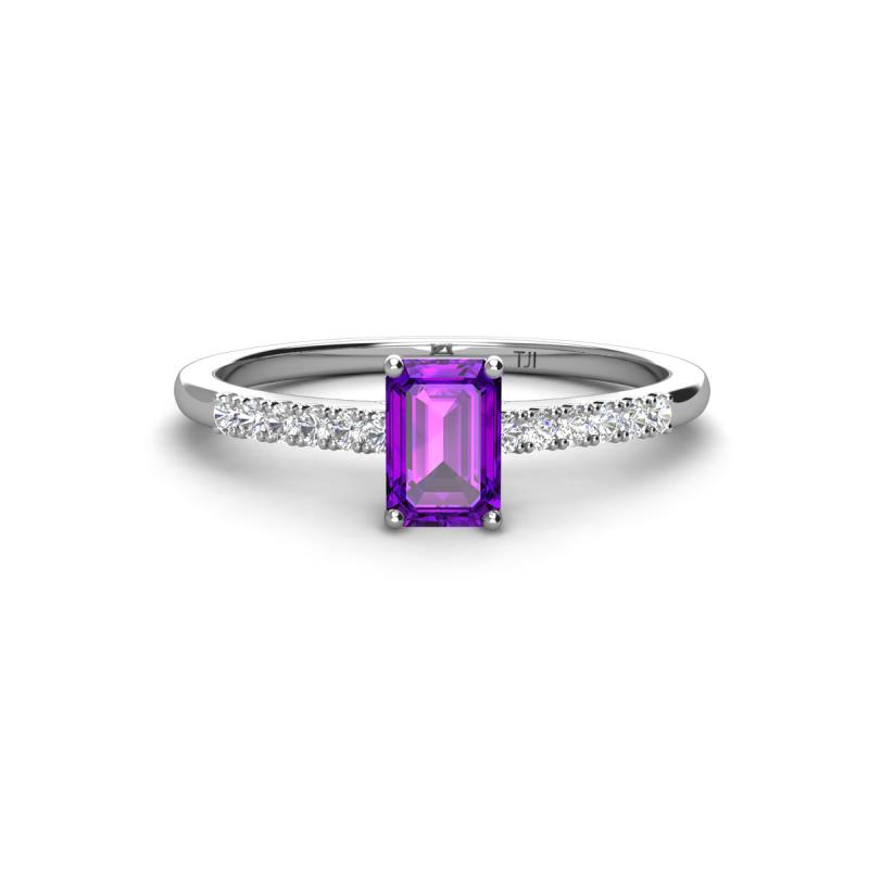 Silvia Desire 6x4 mm Emerald Cut Amethyst and Round Diamond Engagement Ring 