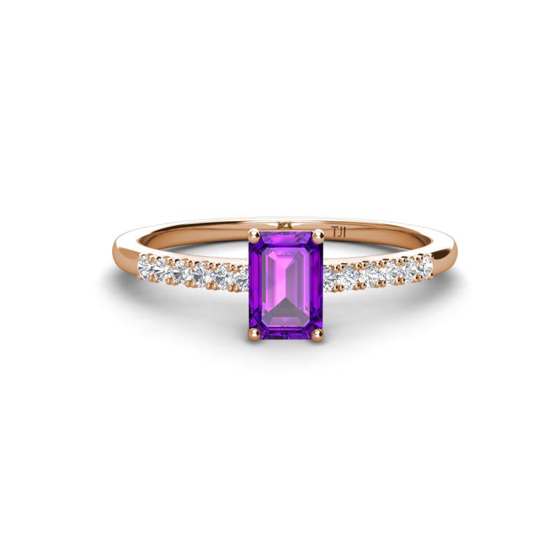 Silvia Desire 6x4 mm Emerald Cut Amethyst and Round Diamond Engagement Ring 