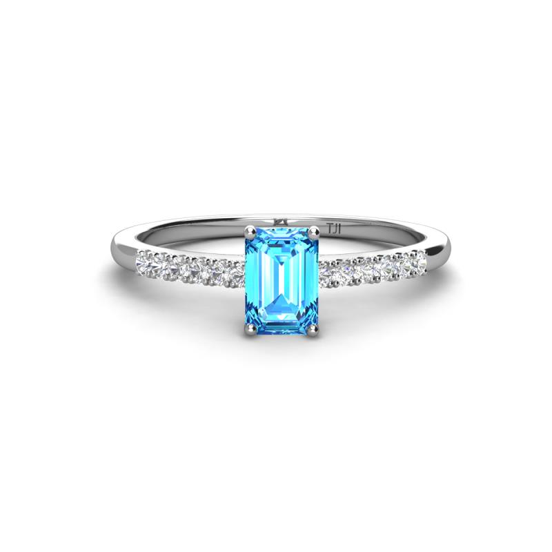 Silvia Desire 6x4 mm Emerald Cut Blue Topaz and Round Diamond Engagement Ring 