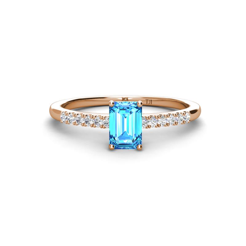 Silvia Desire 6x4 mm Emerald Cut Blue Topaz and Round Diamond Engagement Ring 