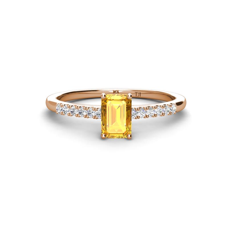 Silvia Desire 6x4 mm Emerald Cut Citrine and Round Diamond Engagement Ring 