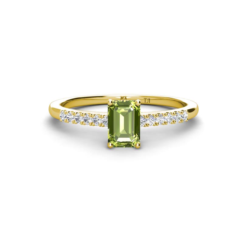 Silvia Desire 6x4 mm Emerald Cut Peridot and Round Diamond Engagement Ring 