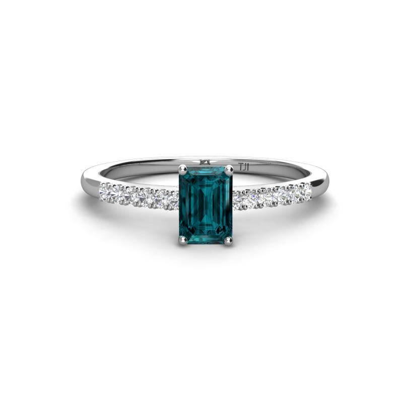 Silvia Desire 6x4 mm Emerald Cut London Blue Topaz and Round Diamond Engagement Ring 