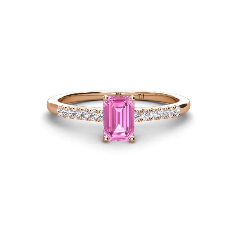 Silvia Desire 6x4 mm Emerald Cut Pink Sapphire and Round Diamond Engagement Ring 