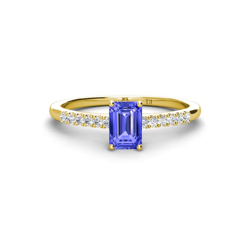 Silvia Desire 6x4 mm Emerald Cut Tanzanite and Round Diamond Engagement Ring 