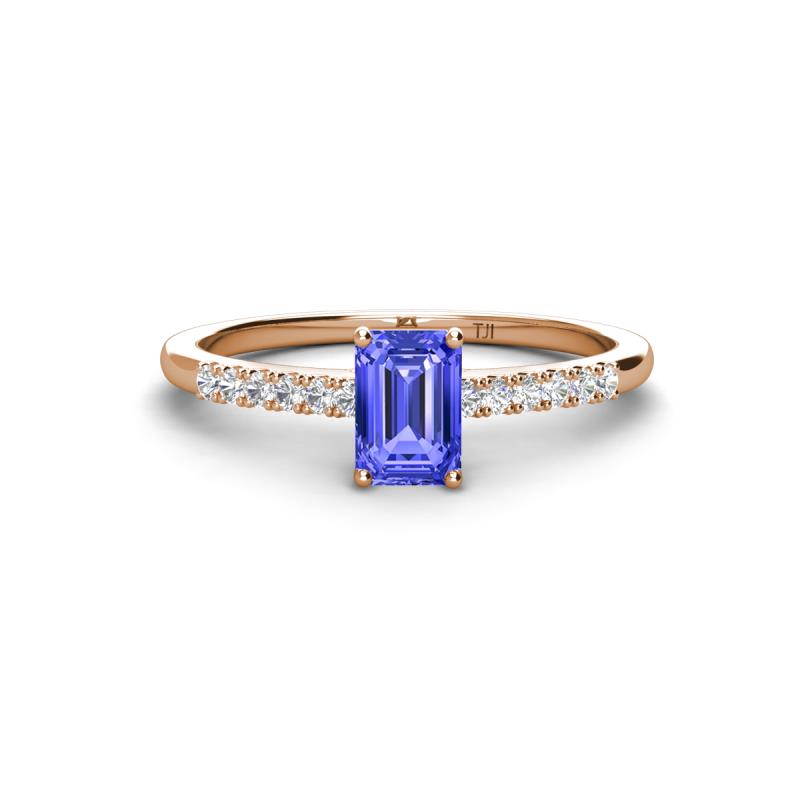 Silvia Desire 6x4 mm Emerald Cut Tanzanite and Round Diamond Engagement Ring 