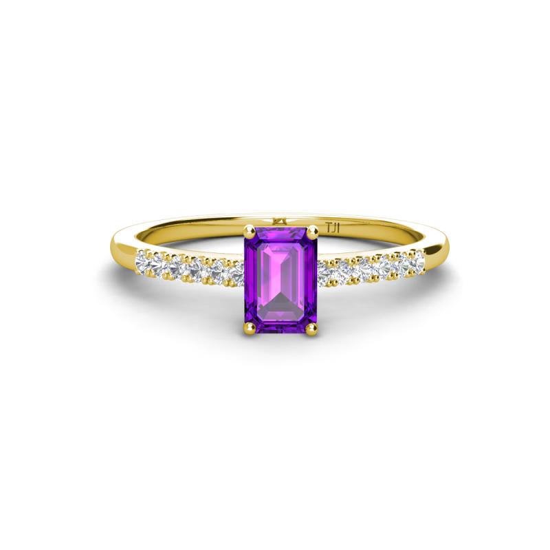 Silvia Desire 6x4 mm Emerald Cut Amethyst and Round Diamond Engagement Ring 