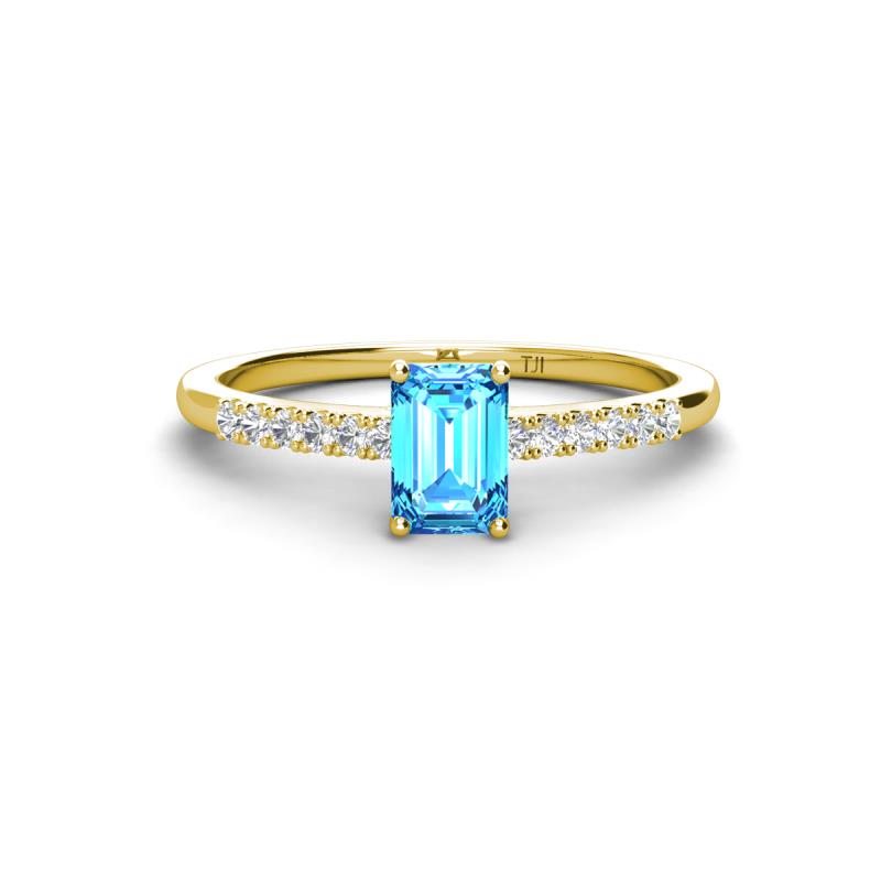 Silvia Desire 6x4 mm Emerald Cut Blue Topaz and Round Diamond Engagement Ring 