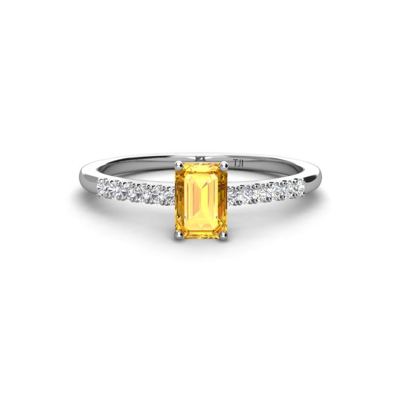 Silvia Desire 6x4 mm Emerald Cut Citrine and Round Diamond Engagement Ring 