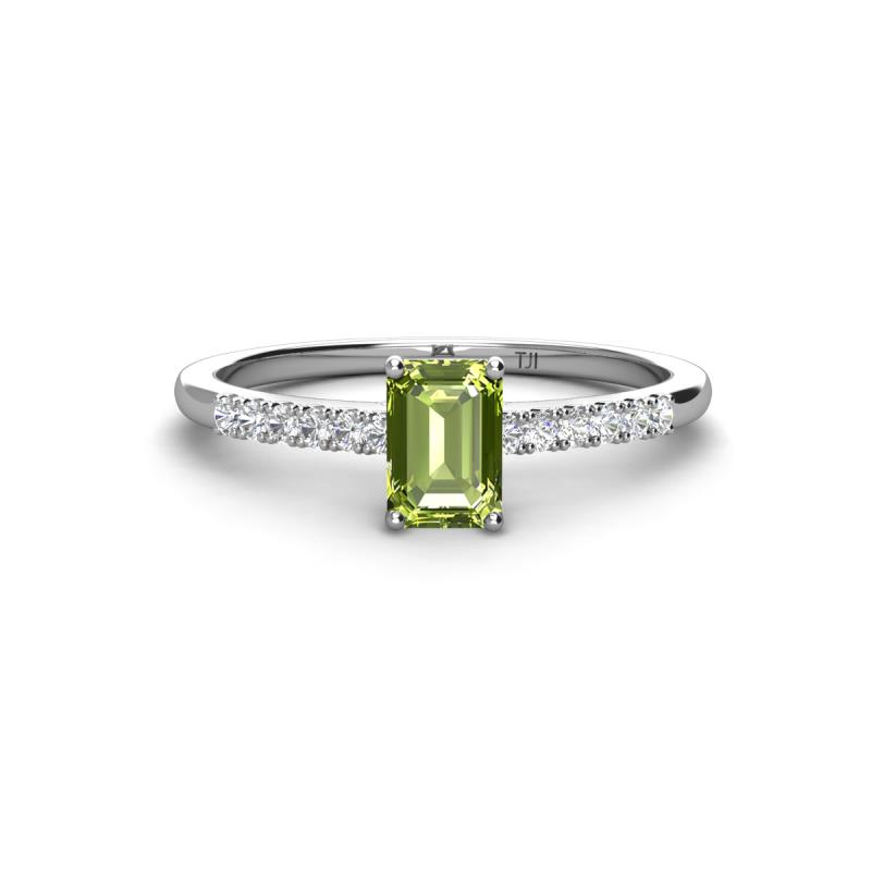 Silvia Desire 6x4 mm Emerald Cut Peridot and Round Diamond Engagement Ring 