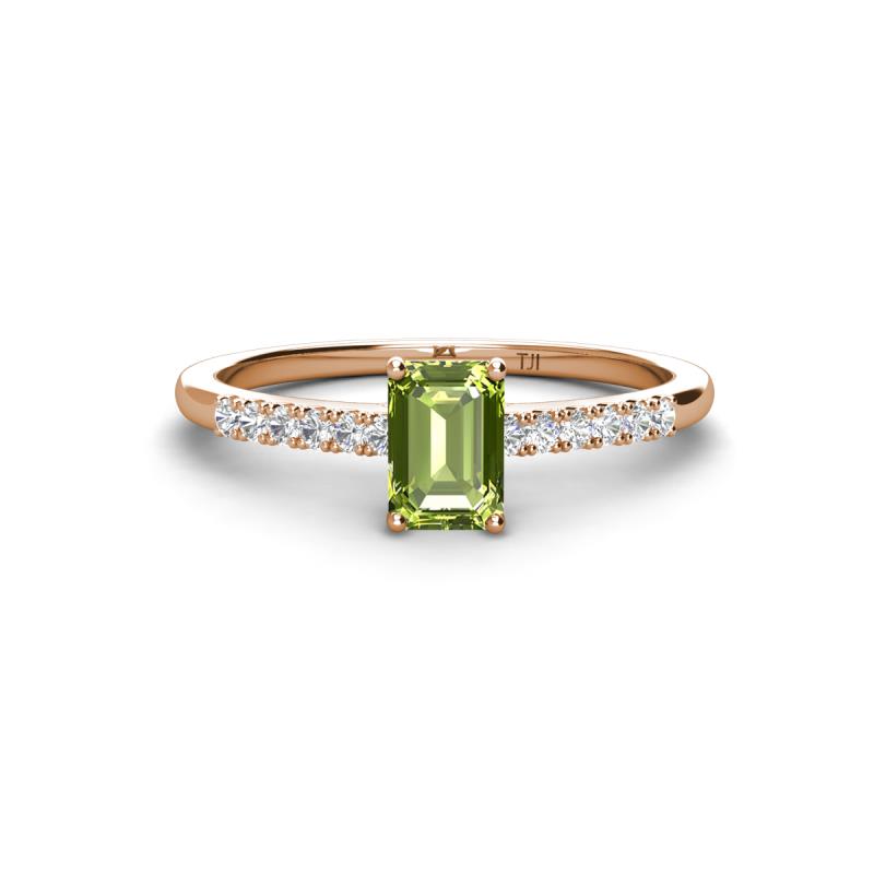 Silvia Desire 6x4 mm Emerald Cut Peridot and Round Diamond Engagement Ring 