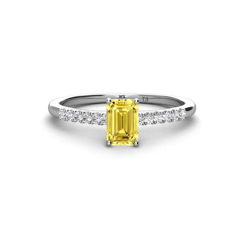 Silvia Desire 6x4 mm Emerald Cut Yellow Sapphire and Round Diamond Engagement Ring 
