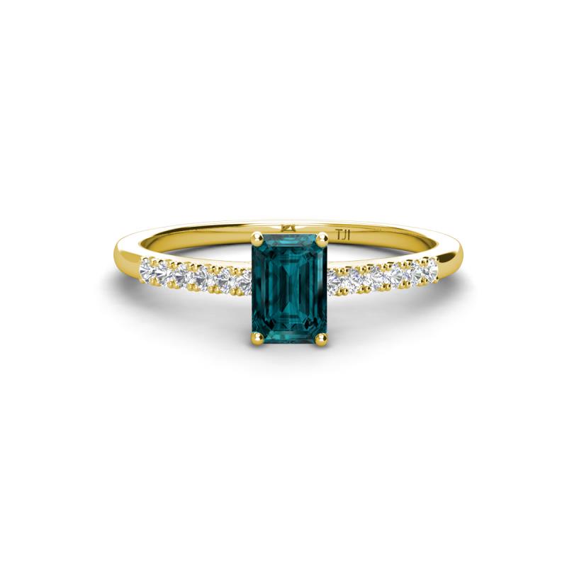Silvia Desire 6x4 mm Emerald Cut London Blue Topaz and Round Diamond Engagement Ring 