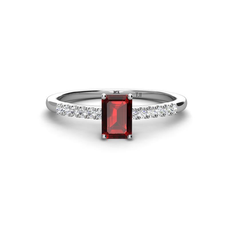 Silvia Desire 6x4 mm Emerald Cut Red Garnet and Round Diamond Engagement Ring 