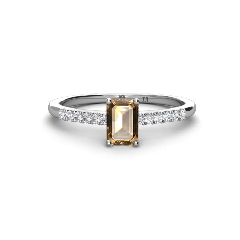 Silvia Desire 6x4 mm Emerald Cut Smoky Quartz and Round Diamond Engagement Ring 