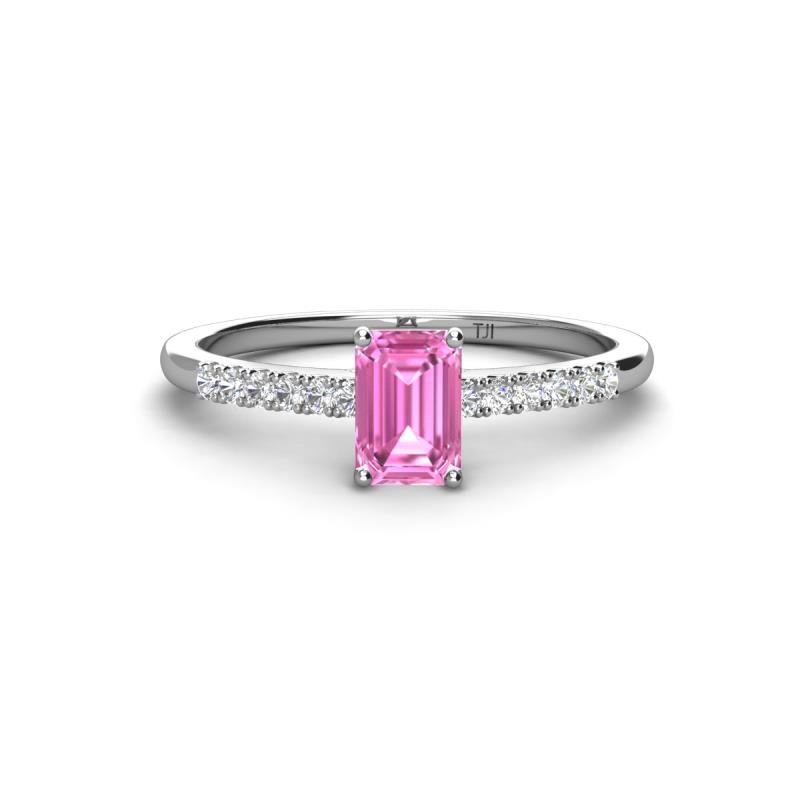 Silvia Desire 6x4 mm Emerald Cut Pink Sapphire and Round Diamond Engagement Ring 
