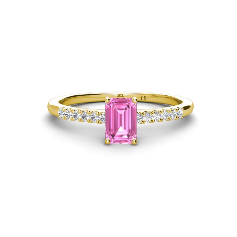 Silvia Desire 6x4 mm Emerald Cut Pink Sapphire and Round Diamond Engagement Ring 