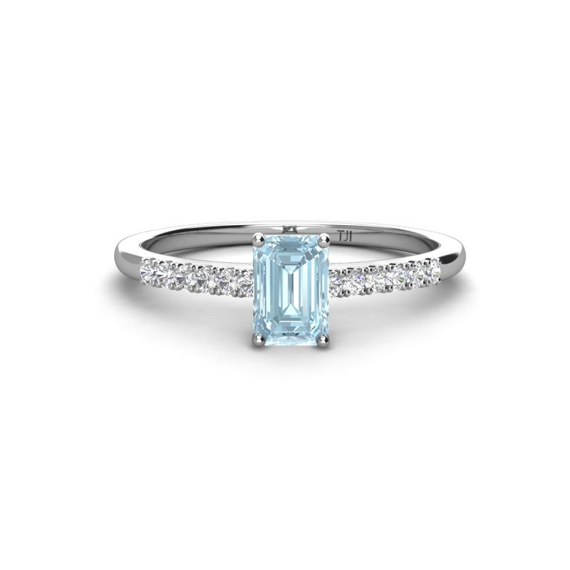 Silvia Desire 6x4 mm Emerald Cut Aquamarine and Round Diamond Engagement Ring 