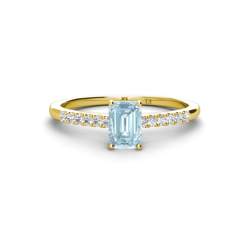 Silvia Desire 6x4 mm Emerald Cut Aquamarine and Round Diamond Engagement Ring 