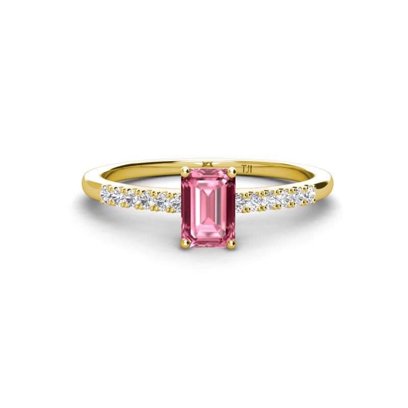 Silvia Desire 6x4 mm Emerald Cut Pink Tourmaline and Round Diamond Engagement Ring 