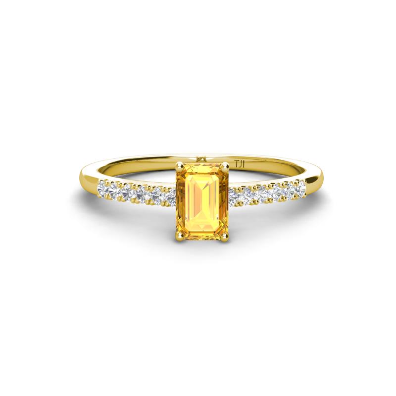 Silvia Desire 6x4 mm Emerald Cut Citrine and Round Diamond Engagement Ring 