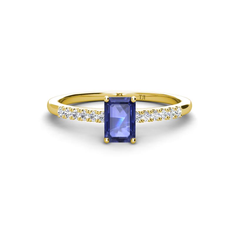 Silvia Desire 6x4 mm Emerald Cut Iolite and Round Diamond Engagement Ring 