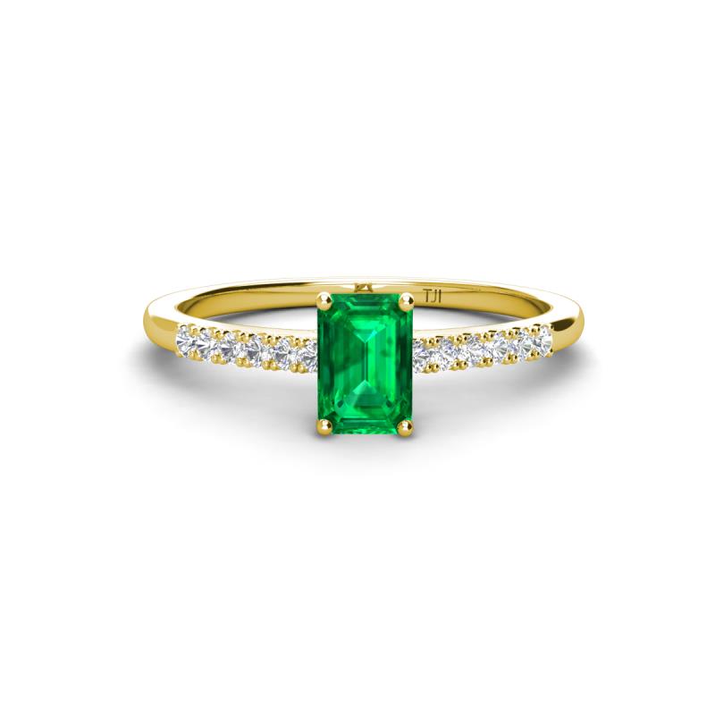 Silvia Desire 6x4 mm Emerald Cut Emerald and Round Diamond Engagement Ring 