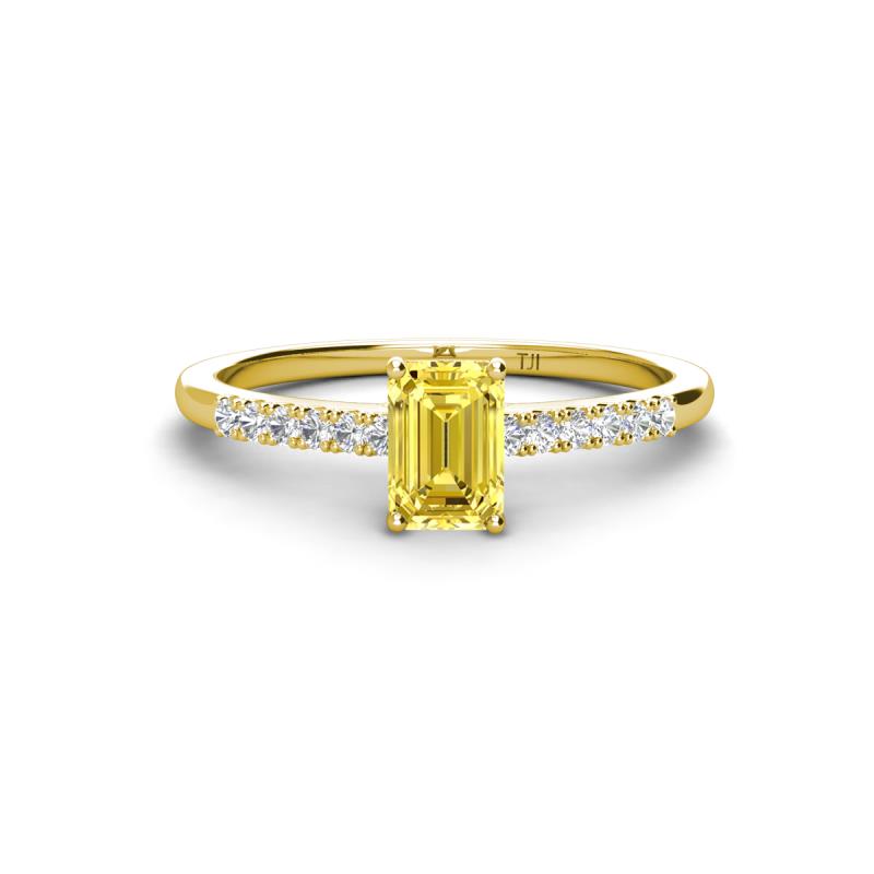 Silvia Desire 6x4 mm Emerald Cut Yellow Sapphire and Round Diamond Engagement Ring 