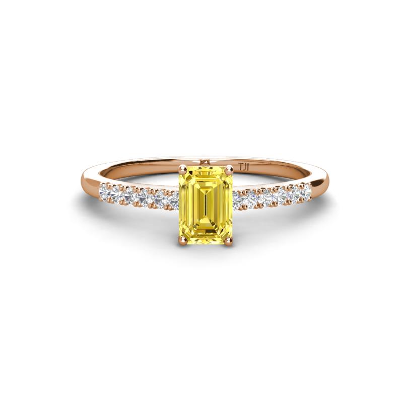 Silvia Desire 6x4 mm Emerald Cut Yellow Sapphire and Round Diamond Engagement Ring 