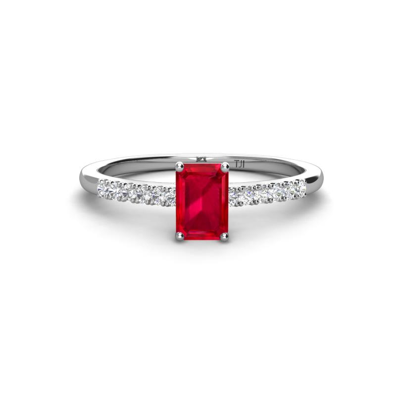 Silvia Desire 6x4 mm Emerald Cut Ruby and Round Diamond Engagement Ring 