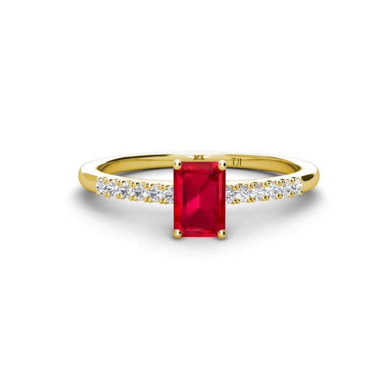 Silvia Desire 6x4 mm Emerald Cut Ruby and Round Diamond Engagement Ring 
