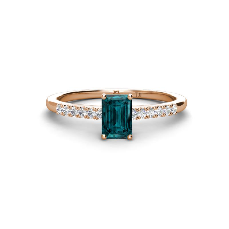 Silvia Desire 6x4 mm Emerald Cut London Blue Topaz and Round Diamond Engagement Ring 