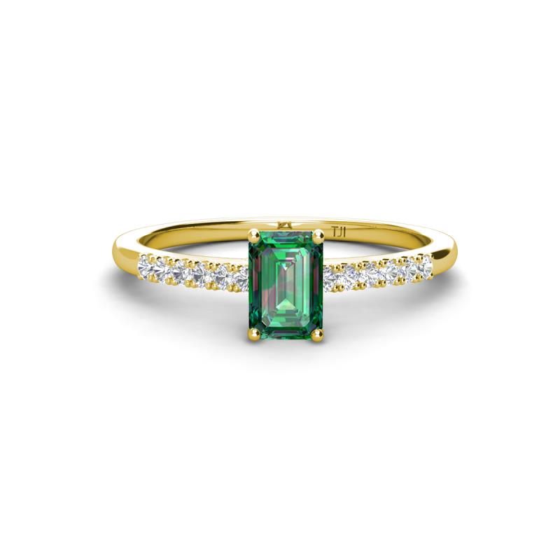 Silvia Desire 6x4 mm Emerald Cut Lab Created Alexandrite and Round Diamond Engagement Ring 