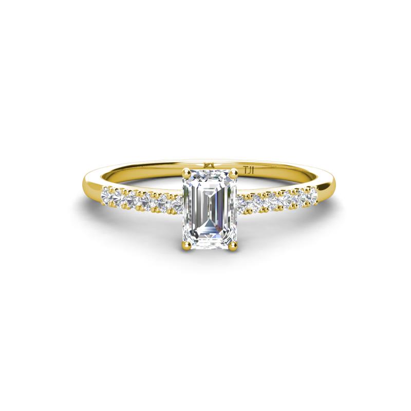 Silvia Desire 0.78 ctw (6x4 mm) Emerald Cut Lab Grown Diamond (VS1/F) and Natural Diamond Engagement Ring 