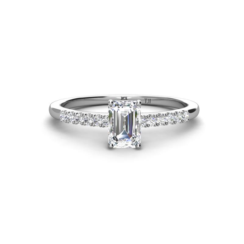Silvia Desire 0.78 ctw (6x4 mm) Emerald Cut Lab Grown Diamond (VS1/F) and Natural Diamond Engagement Ring 
