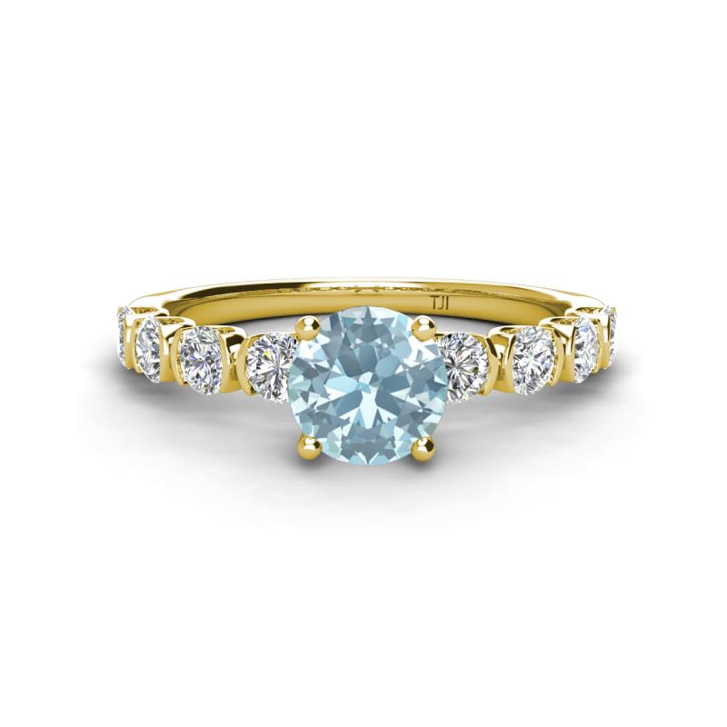 Julian Desire 6.50 mm Round Aquamarine and Bezel Set Diamond Engagement Ring 