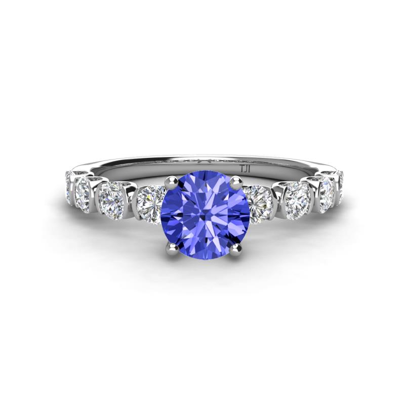 Julian Desire 6.50 mm Round Tanzanite and Bezel Set Diamond Engagement Ring 