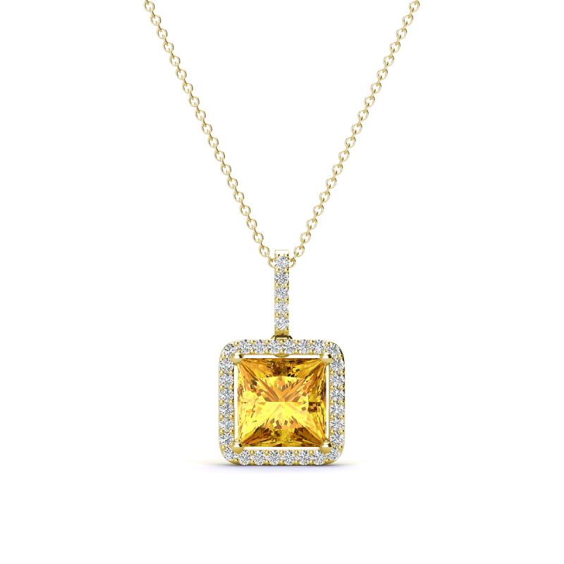 Charlene 6.50 mm Princess Cut Citrine and Round Diamond Halo Pendant Necklace 