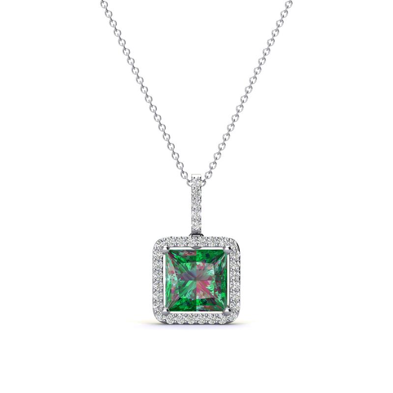 Charlene 6.50 mm Princess Cut Lab Created Alexandrite and Round Diamond Halo Pendant Necklace 