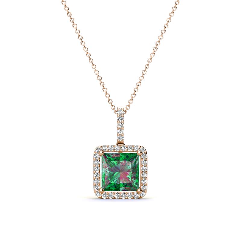 Charlene 6.50 mm Princess Cut Lab Created Alexandrite and Round Diamond Halo Pendant Necklace 