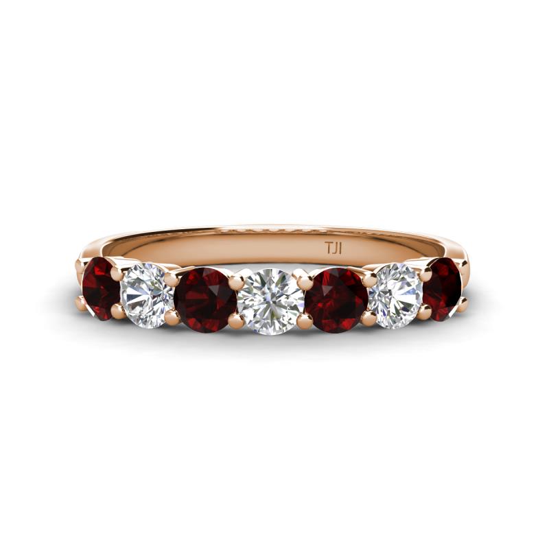 Kathleen 3.40 mm Round Red Garnet and Diamond 7 Stone Wedding Band 