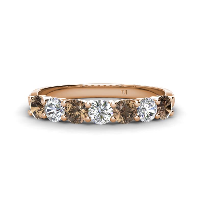 Kathleen 3.40 mm Round Smoky Quartz and Diamond 7 Stone Wedding Band 