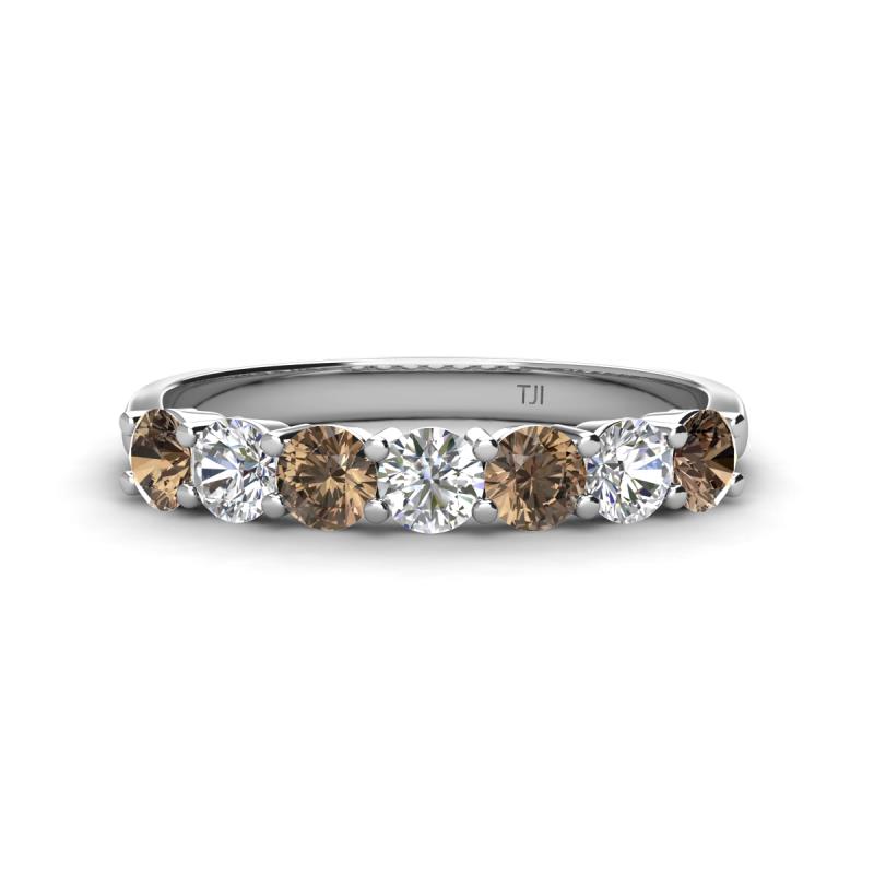 Kathleen 3.40 mm Round Smoky Quartz and Diamond 7 Stone Wedding Band 