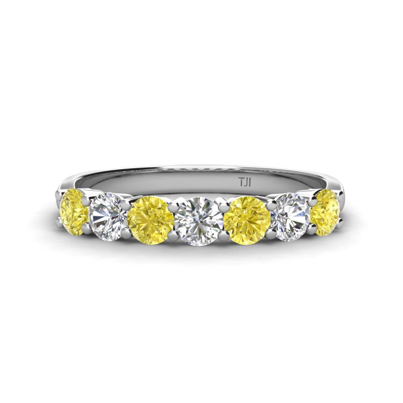 Kathleen 3.50 mm Round Yellow Diamond and White Diamond 7 Stone Wedding Band 